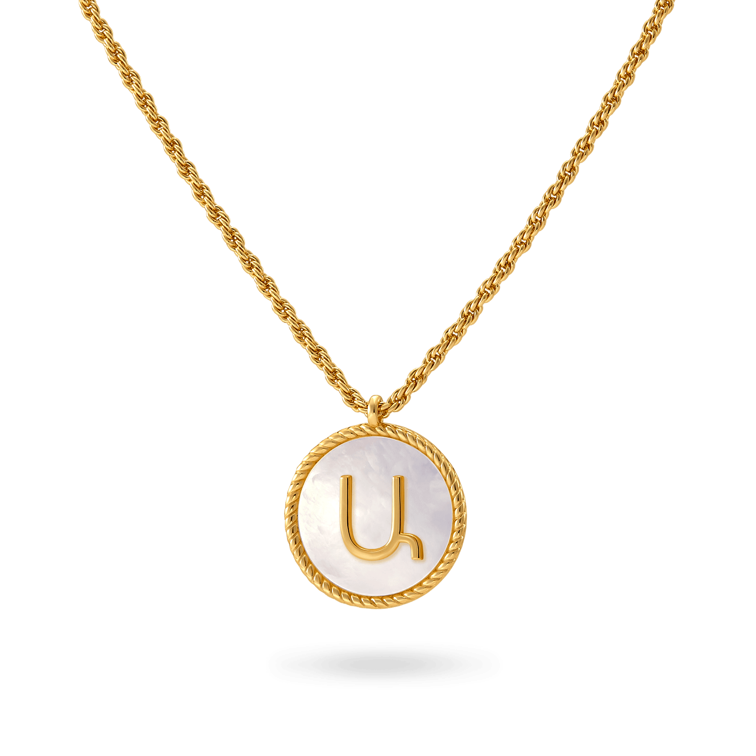 White Mother of Pearl Armenian Initial Necklace Necklaces IceLink-ATL Ա (Ani)  